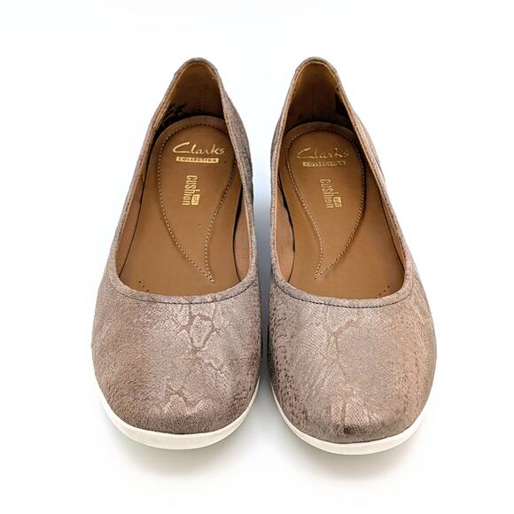 Clarks Collection Helina Alessia Ballet Flats 10 Leather Snakeskin Neutral Chic - Picture 3 of 11